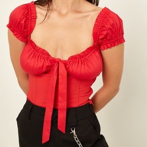red Naomi off the shoulder cap sleeve crop top